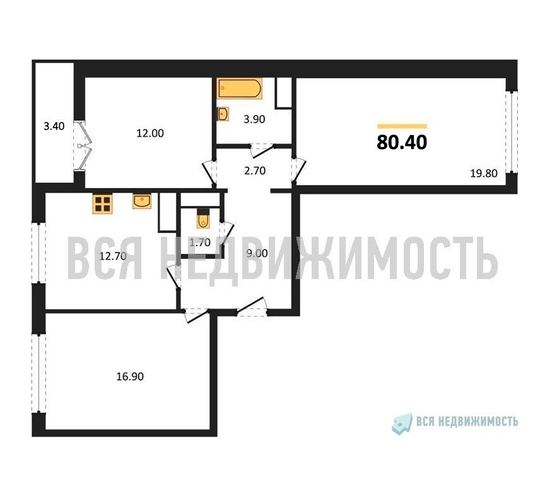 3-комнатная квартира, 80.4кв.м - изображение 0