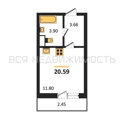 квартира-студия, 20,59кв.м. - изображение