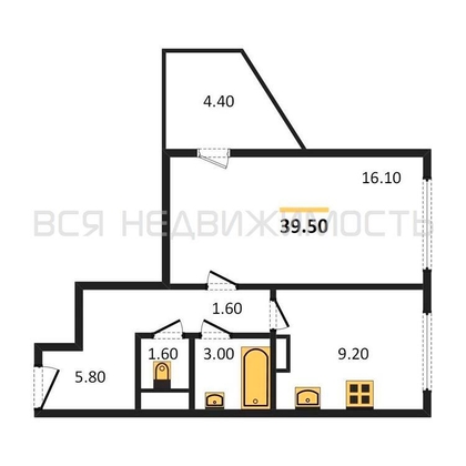 1-комнатная квартира, 39.5кв.м - изображение