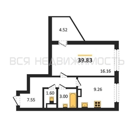 1-комнатная квартира, 39.83кв.м - изображение 1