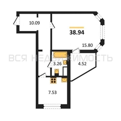 1-комнатная квартира, 38.94кв.м - изображение 1