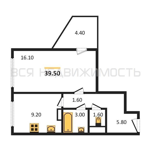 1-комнатная квартира, 39.5кв.м - изображение 0