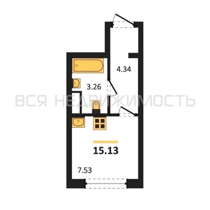 квартира-студия, 15,13кв.м. - изображение