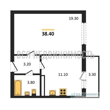 1-комнатная квартира, 38.4кв.м - изображение