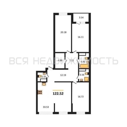 3-комнатная квартира, 122.52кв.м 3-комнатная квартира, 122.52кв.м - изображение 1