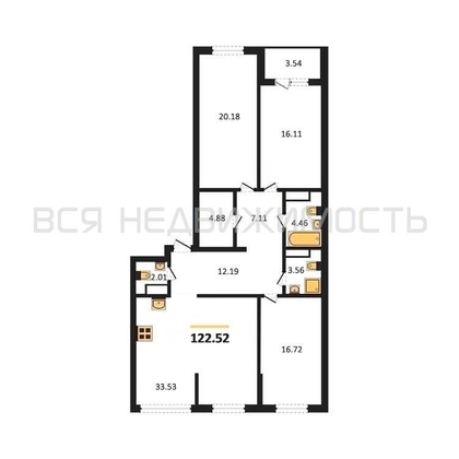3-комнатная квартира, 122.52кв.м 3-комнатная квартира, 122.52кв.м - изображение