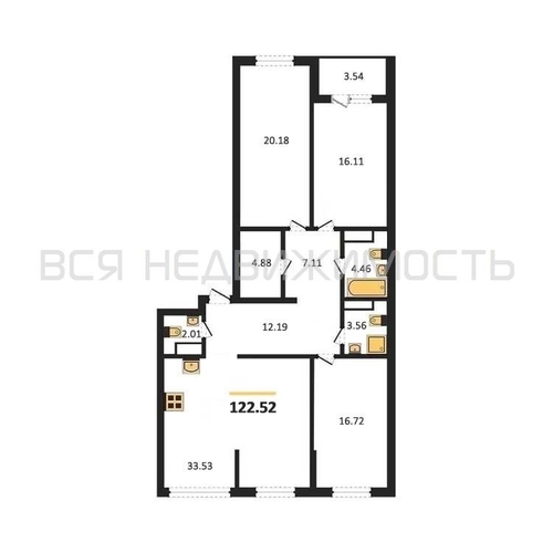3-комнатная квартира, 122.52кв.м - изображение 0
