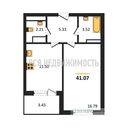 1-комнатная квартира, 40.75кв.м - изображение