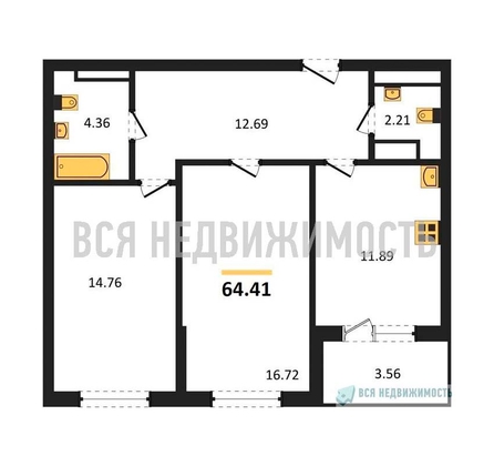 2-комнатная квартира, 64.21кв.м - изображение