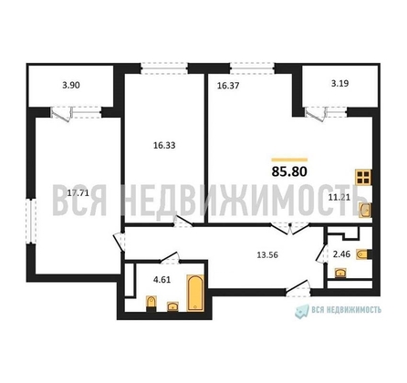 2-комнатная квартира, 85.72кв.м - изображение