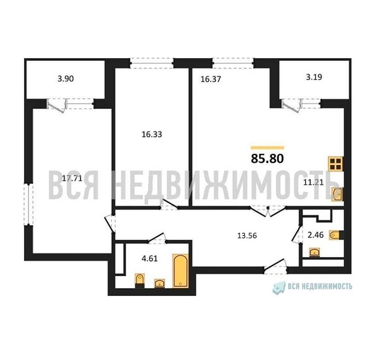 2-комнатная квартира, 85.72кв.м - изображение 0