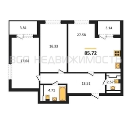 2-комнатная квартира, 85.72кв.м - изображение 1
