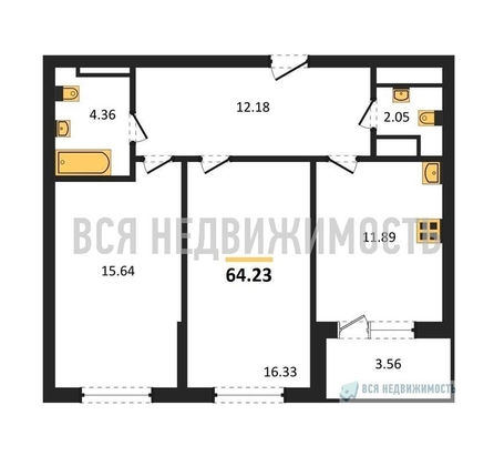 2-комнатная квартира, 64.12кв.м - изображение