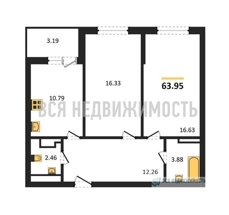 2-комнатная квартира, 63.66кв.м - изображение