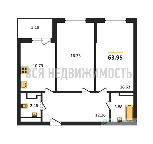2-комнатная квартира, 63.66кв.м - изображение 0