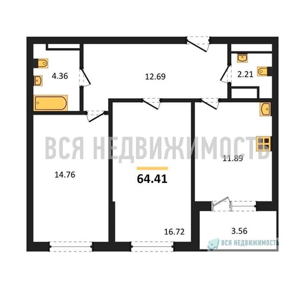 2-комнатная квартира, 64.41кв.м - изображение
