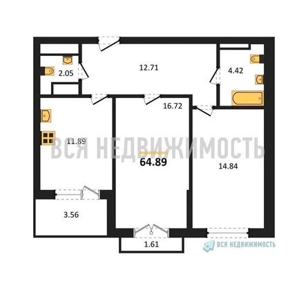 2-комнатная квартира, 64.89кв.м - изображение