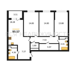 3-комнатная квартира, 93.57кв.м 3-комнатная квартира, 93.57кв.м - изображение 1