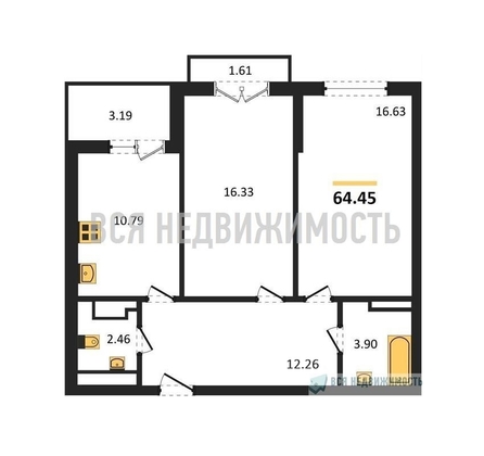 2-комнатная квартира, 64.45кв.м - изображение