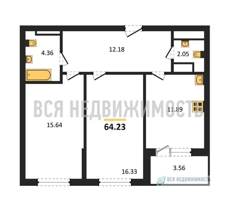 2-комнатная квартира, 64.23кв.м - изображение