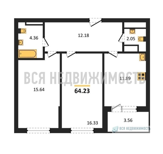 2-комнатная квартира, 64.23кв.м - изображение 0
