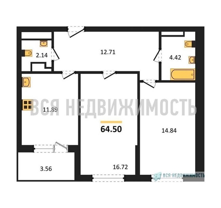 2-комнатная квартира, 64.5кв.м - изображение