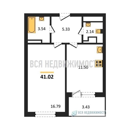 1-комнатная квартира, 41.02кв.м - изображение