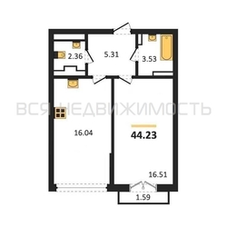 1-комнатная квартира, 44.23кв.м - изображение 1