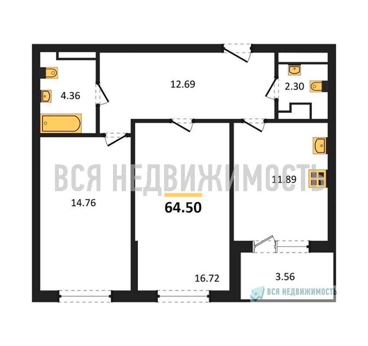 2-комнатная квартира, 64.5кв.м - изображение 0