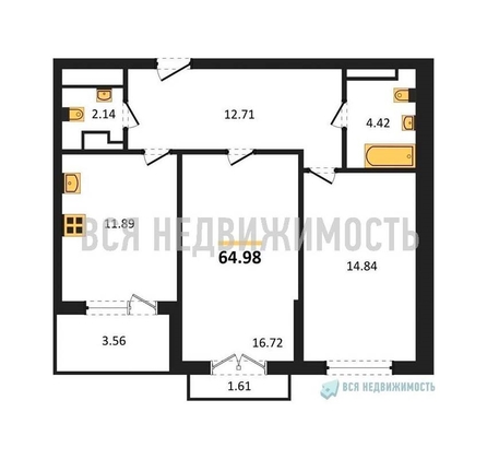 2-комнатная квартира, 64.89кв.м - изображение