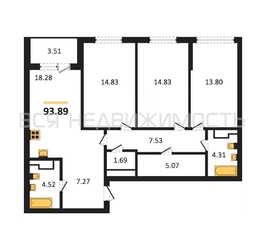 3-комнатная квартира, 93.89кв.м 3-комнатная квартира, 93.89кв.м - изображение 1