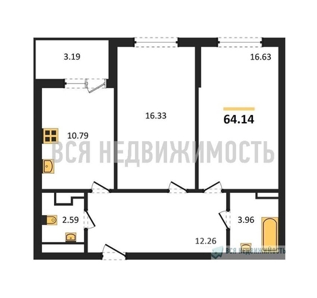 2-комнатная квартира, 64.14кв.м - изображение