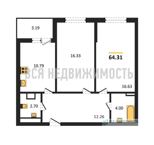 2-комнатная квартира, 64.31кв.м - изображение 0