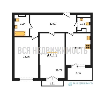 2-комнатная квартира, 65.11кв.м - изображение