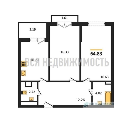 2-комнатная квартира, 64.55кв.м - изображение