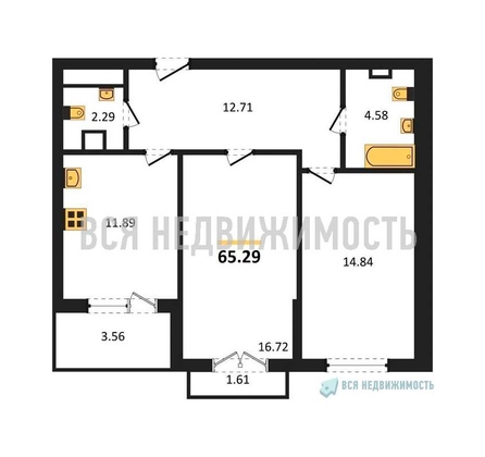 2-комнатная квартира, 65.29кв.м - изображение