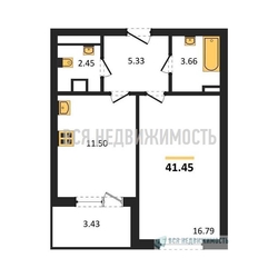 1-комнатная квартира, 41.15кв.м 1-комнатная квартира, 41.15кв.м - изображение 1