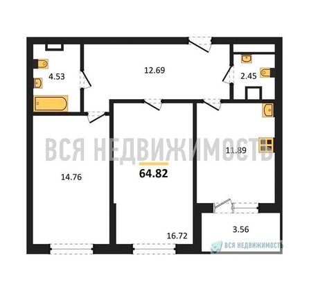 2-комнатная квартира, 64.82кв.м - изображение