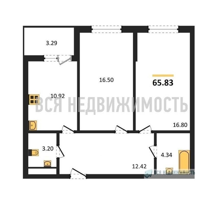 2-комнатная квартира, 65.83кв.м - изображение