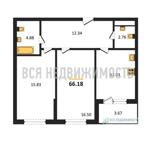 2-комнатная квартира, 66.18кв.м - изображение 0