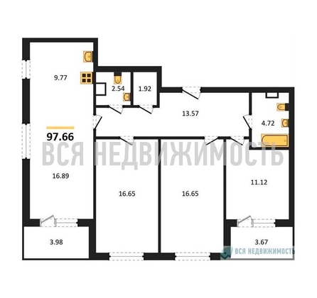 3-комнатная квартира, 95.87кв.м - изображение