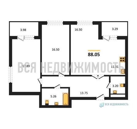 2-комнатная квартира, 86.69кв.м - изображение