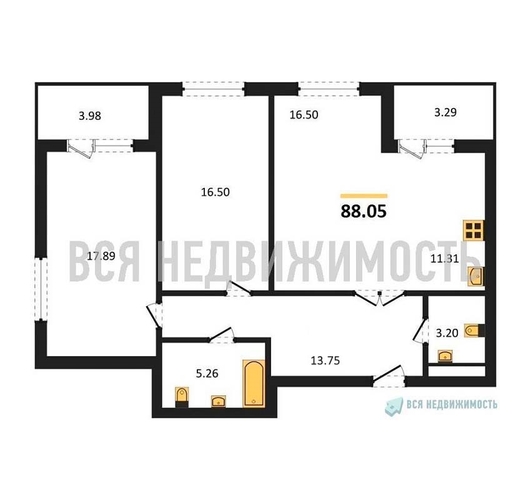 2-комнатная квартира, 86.69кв.м - изображение 0