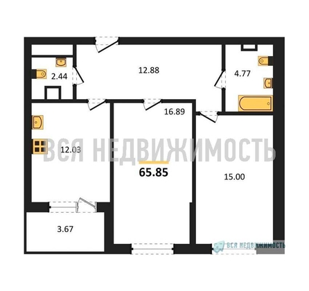 2-комнатная квартира, 65.85кв.м - изображение