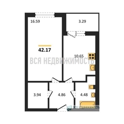 1-комнатная квартира, 41.25кв.м 1-комнатная квартира, 41.25кв.м - изображение 1