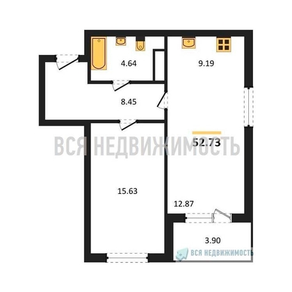 1-комнатная квартира, 52.55кв.м - изображение