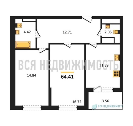 2-комнатная квартира, 64.41кв.м - изображение