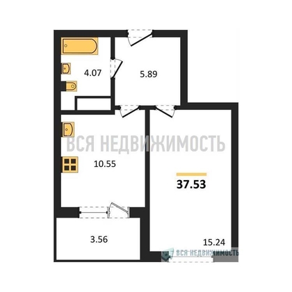 1-комнатная квартира, 37.53кв.м - изображение