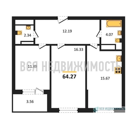 2-комнатная квартира, 64.27кв.м - изображение