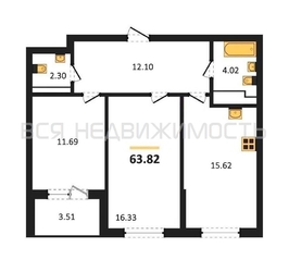 2-комнатная квартира, 63.82кв.м - изображение 1